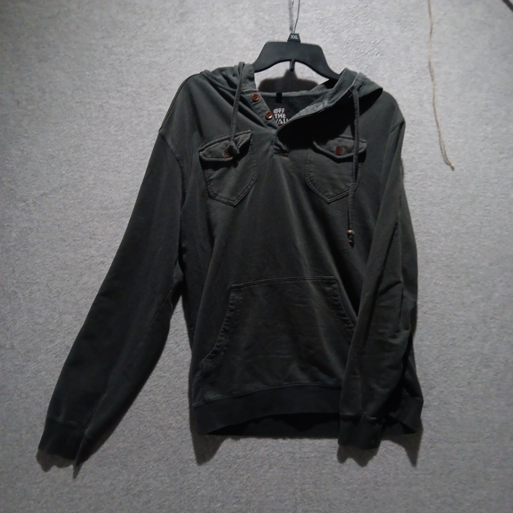 Vans Off The Wall Hoodie Mens Medium 3 Button Pullover Gray Pocket Casual 0002